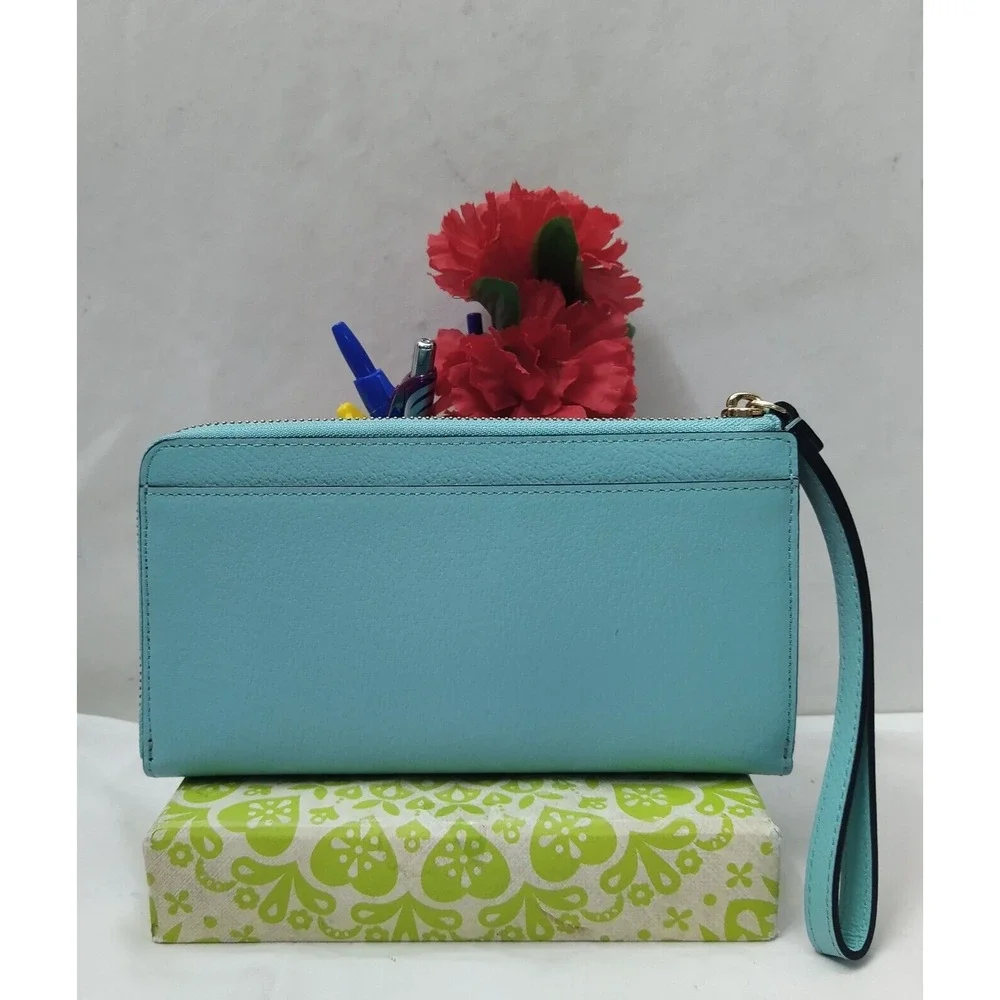 Kate Spade New York Blue Leather Credit Card Zipper Closure Wristlet - Wallet